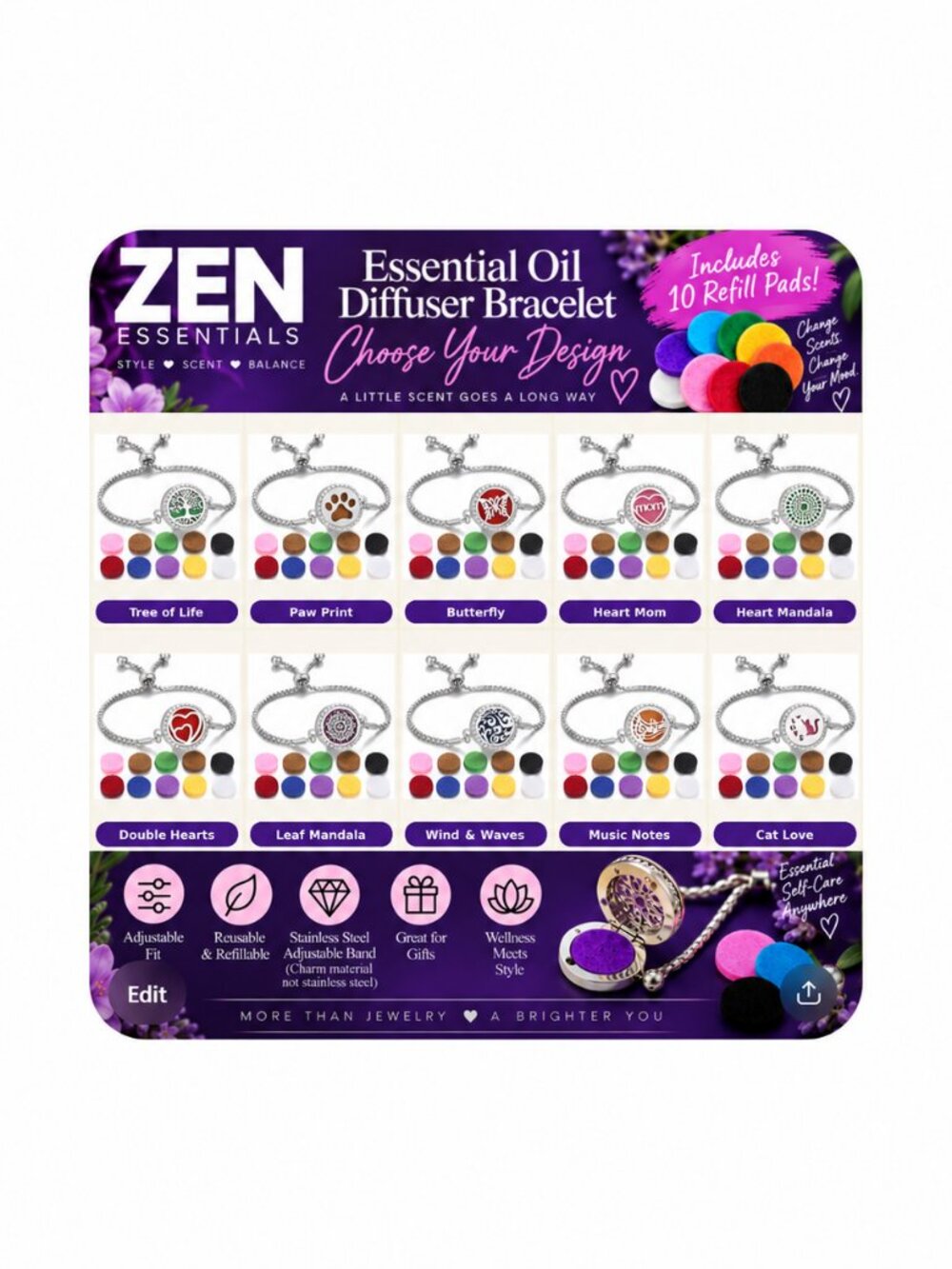 Tree of Life Essential Oil Diffuser Bracelet – Choose Design